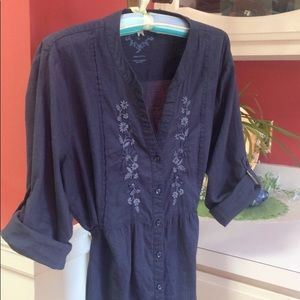 Navy blue embroidered boho peasant top Sonoma